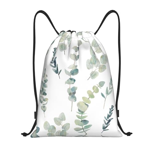 Turnrucksack, Motiv: Eukalyptusblätter, Kordelzug, Fitness, Reisen, Strand, Sport, Aufbewahrung für Männer und Frauen, Schwarz , S von Limpac