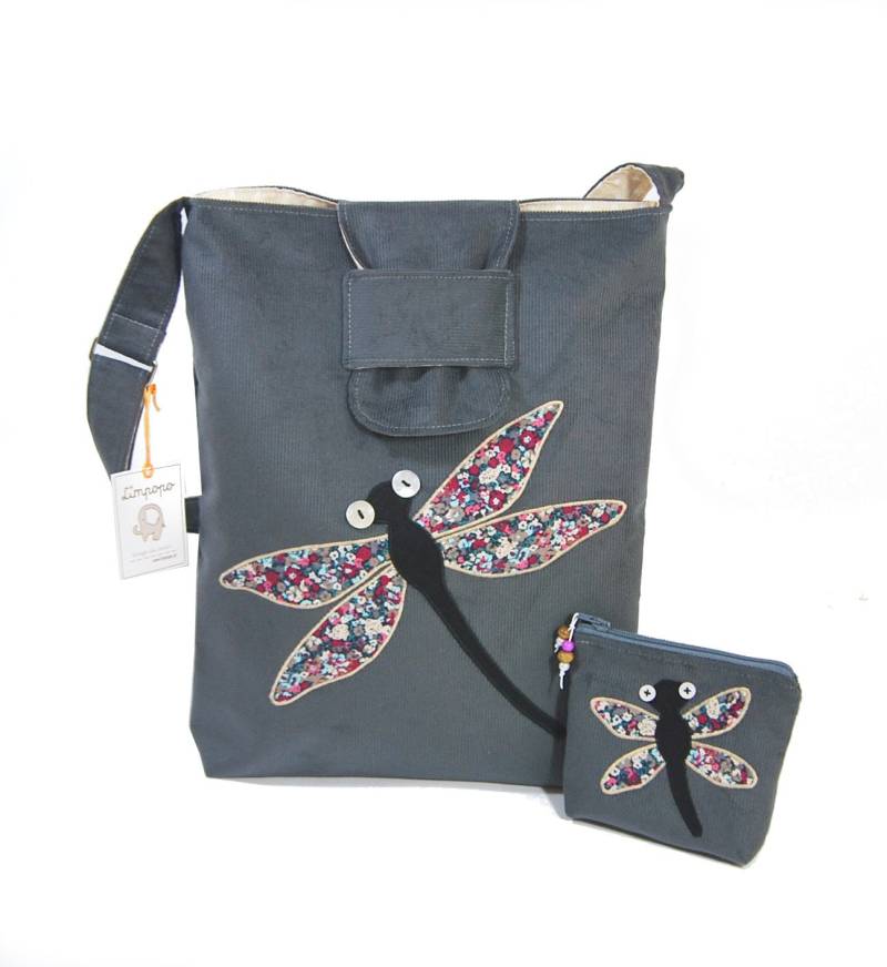 Grau Briefträgertasche Mit Geldbörse - Libelle von LimpopoBagsButik