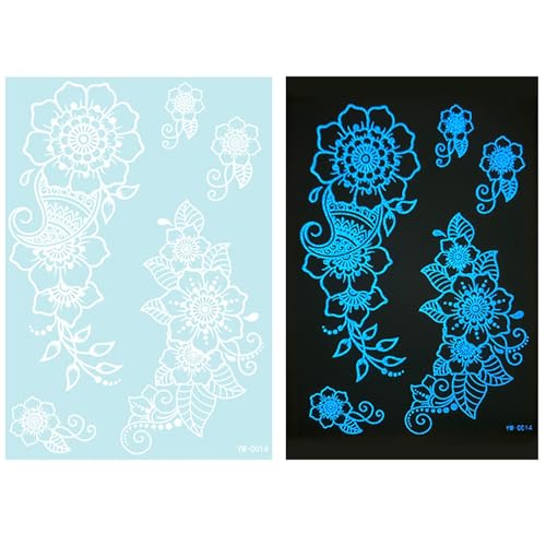 1 Blatt Blau Glühen In Dunkler Vorübergehender Tätowierung Für Frauen Mädchen Erwachsene Leuchten In Dunkler Abstrakte Blumenmuster Party Tätowierungen von Limtula