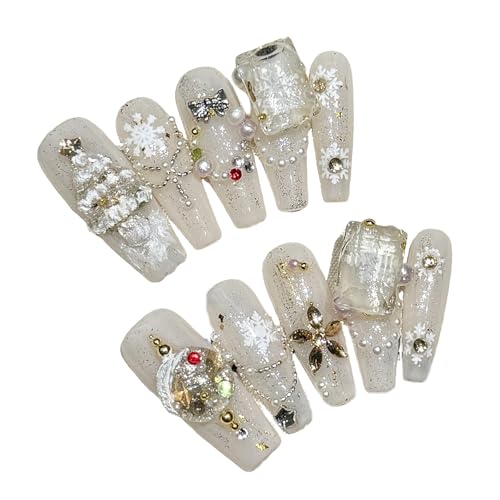 10 x Weihnachtsbaum Künstliche Nägel Schneeflocke Falsche Nägel Weihnachten Press on Nails Full Covers Stick On Nails für Frauen von Limtula