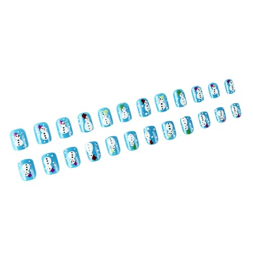 24 Stcs Blue Christmas Press Auf Nägeln Schneemann Full Stick Auf Nägeln Kurzquadratische Falsche Nägel Winter Künstliche Nägel von Limtula