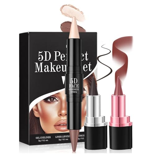 3pcs 5d Make Up Set 2 In 1 Lippenstift Und Lippenstiftcreme Highlighter Bronzer Stick Set Für Frauen Girls von Limtula