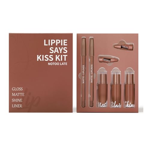 5 In 1 Lippenstift Set Für Frauen Girls Flüssiglippenstift + Schimmer Lipgloss + Pralle Lip Gloss + Lip Liner Stift von Limtula