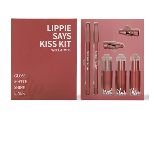 5 In 1 Lippenstift Set Für Frauen Girls Flüssiglippenstift + Schimmer Lipgloss + Pralle Lip Gloss + Lip Liner Stift von Limtula