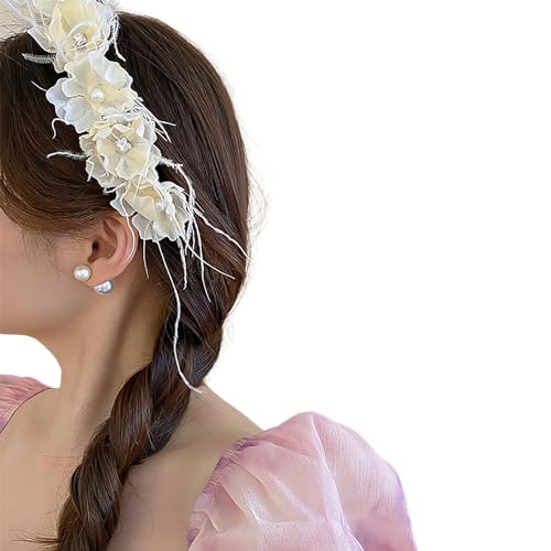 Buntes Haarband mit Federn und Blumendetails, Party-Kopfbedeckung, eleganter Haarschmuck für Damen und Mädchen, Blumenkopfbedeckung von Limtula