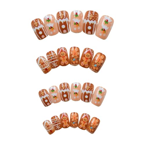 Cartoon-Lebkuchenmann, künstliche Nägel, Weihnachten, volle Abdeckung, zum Aufkleben, Schokoladenhaus-Nägel für Frauen von Limtula