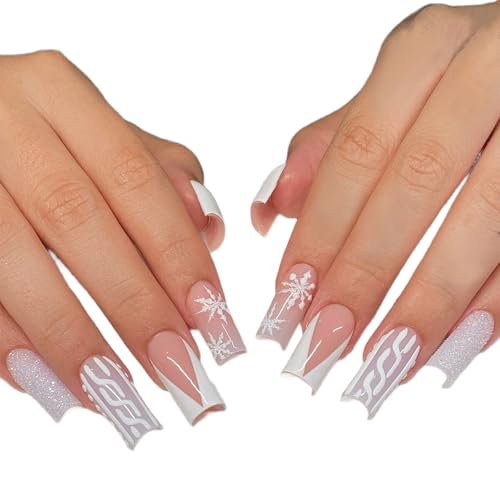 Elegan Christmas Press Auf Nägeln Langes Quadratisches Acryl Falsche Nägel Glänzende Schneeflocke Designs Nägel Kunstdekoration Für Frauen von Limtula