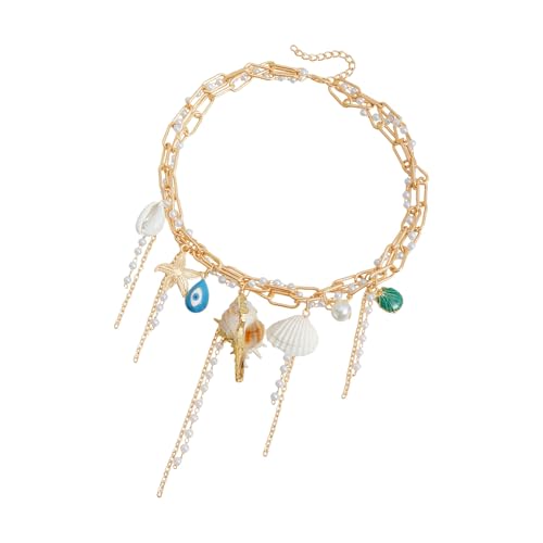 Elegante Strandkanone Shell Anhänger Halskette Leichte Legierung Trendy Layering Kettenschmuck Für Lässige Outfits Muschel Trassels Anhänger Halskette Für Frauen von Limtula