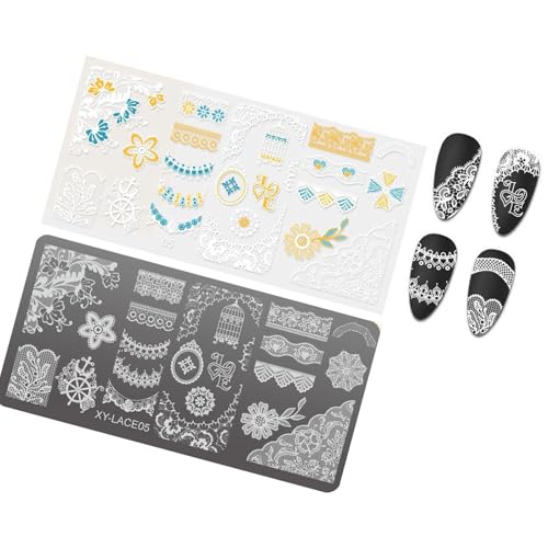 Französische Nägel Kunststempelplatte Blumen Nägel Schablone Stempel Hollow Linien Maniküre Vorlage Schablone Nägel Kunstdekoration von Limtula