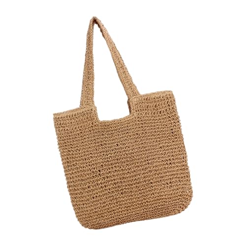 Große gewebte Stroh-Strandtasche für Damen, leichte Urlaubstasche, Reisetasche, Schultertasche, Geldbörse für Schule, Outdoor-Aktivitäten, Strandtaschen für Damen, khaki, One Size von Limtula