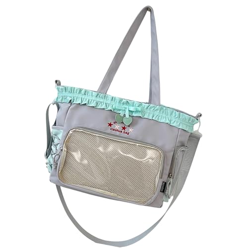 Itabag Umhängetasche von Itabag, transparent, großes Fassungsvermögen, Schultertasche, Pendlertasche, gerüschte Spitze, Schleifen, Umhängetasche, große Kapazität, Schultertasche, Schultasche, grau von Limtula