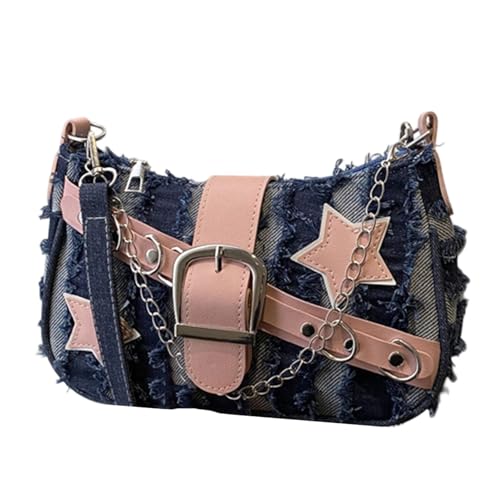 Kreative Sternmuster Unterarmtasche Mode Umhängetasche für Frauen Retro Styles Crossbody Taschen Arbeit Handtasche Casual Handtasche, Vertikaler Streifen, blau, One Size von Limtula