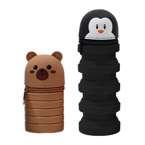 Limtula 2 x Cartoon-Federmäppchen, Teleskop-Stiftetui, Reißverschluss, Silikon-Stifttaschen, Schreibwaren für Schüler, D von Limtula