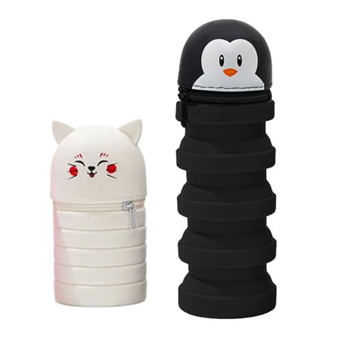 Limtula 2 x Cartoon-Federmäppchen, Teleskop-Stiftetui, Reißverschluss, Silikon-Stifttaschen, Schreibwaren für Schüler, F von Limtula