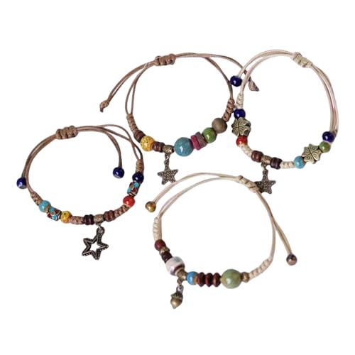 Limtula 4 x Tannenzapfen-Stern-Anhänger, ethnische Keramik-Perlen-Armreifen, Schmuck, Reisezubehör für stilvolle Frauen von Limtula