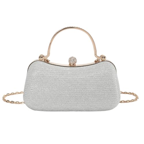 Limtula Abendtasche aus PU-Leder mit Strasssteinen, Umhängetasche, Handtasche mit Kette und Tragegriff oben, für Damen, Hochzeit, Party, silber von Limtula