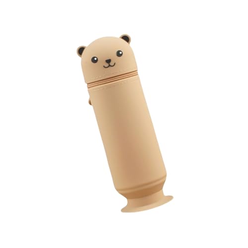 Limtula Cartoon Bär Stifthalter Silikon Federmäppchen mit Saugnapf für Stiftmarker Schule Büro und Hausbedarf Große Kapazität Etui mit Saugnapf, braun von Limtula