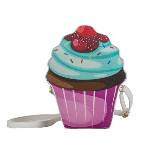 Limtula Cupcake-Tasche für Mädchen, PU-Leder, Umhängetasche, kleine Cupcake-Geldbörse, Handy-Umhängetasche, verstellbarer Schultergurt, violett von Limtula