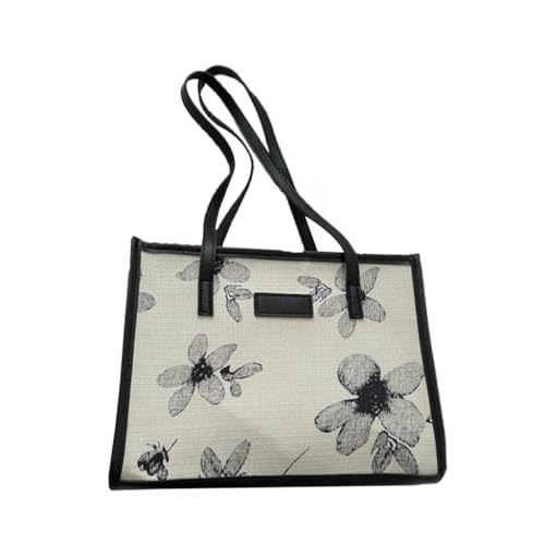 Limtula Damen-Blumentasche, großes Fassungsvermögen, modische Unterarmtasche aus PU-Leder, koreanischer Stil, Handtaschen, Schultertasche, Blumen Schwarz von Limtula