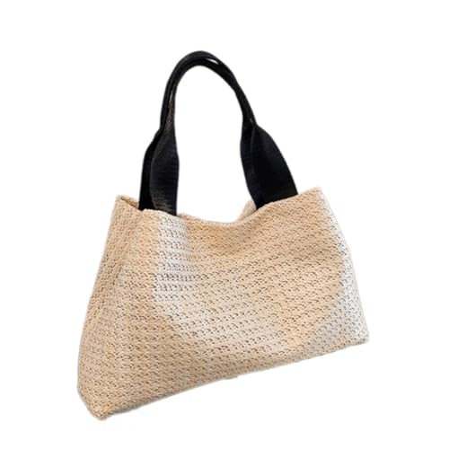 Limtula Damen-Handtasche aus gewebtem Stroh, Vintage-Stil, mit Tragegriff oben, elegant, Strand, Urlaub, lässig, großes Fassungsvermögen, modische Schultertasche, Off White Black Belt von Limtula