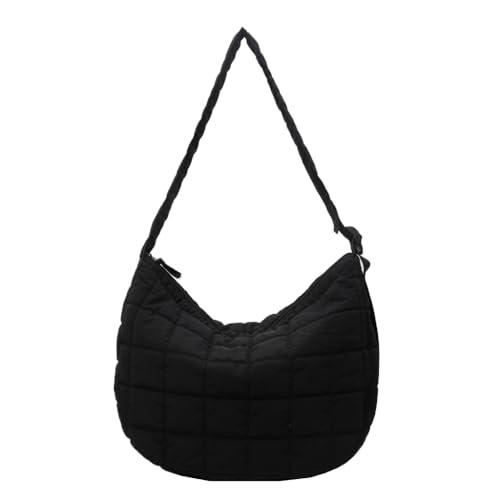 Limtula Damen Quilting Schultertasche Große Kapazität Crossbody Bag Modische Wolke Tasche Kariert Baumwolle Handtasche Einkaufstasche, Schwarz von Limtula