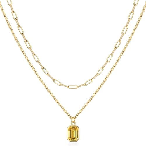 Limtula Doppellagige Halskette, verziert mit Dezember-Stein, 18 Karat vergoldet, einzigartige Schlüsselbeinkette für Damen, doppellagige Halskette, standard, Legierter Stahl, Kristall von Limtula