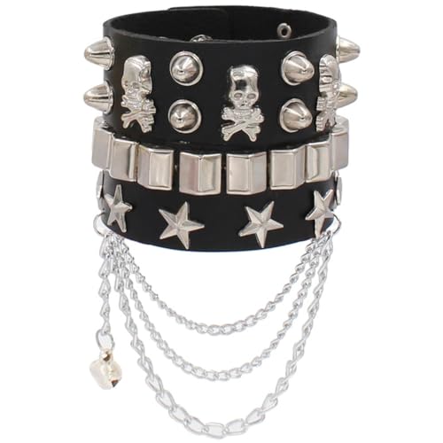 Limtula Doppelschichtiges PU-Armband mit Totenkopf-Nieten, Gothic-Rock-Armband für Männer und Frauen, Paare, Streetwear, 2 Stück von Limtula