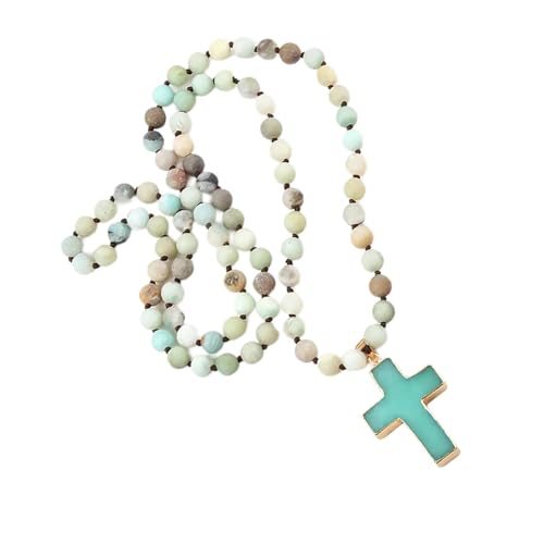Limtula ETHNISCHE STYLES BLIECKILE Kette 8mm Frosted Natural Stone Crucifix Anhänger Halskette Verstellbare Länge Neckkette Für Frauen von Limtula