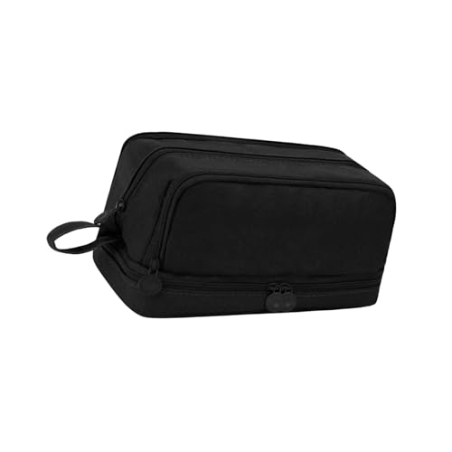 Limtula Einfarbiges Federmäppchen, ästhetisches Etui, doppellagig, großes Fassungsvermögen, Schule, Bürobedarf, einfarbig, doppellagige Tasche für Schüler, Schwarz von Limtula