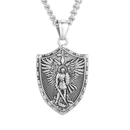 Limtula Elegante Edelstahl Erzengel Halskette Modische Herren Halskette mit Engelsschild Anhänger Einzigartige Halskette von Limtula