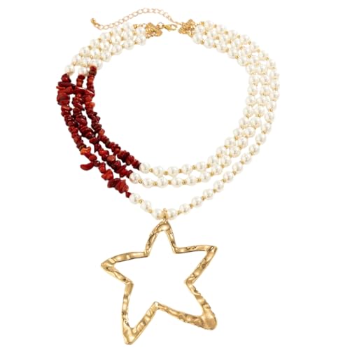 Limtula Elegante Perlen-Halskette mit Stern-Anhänger, mehrschichtige Schlüsselbeinkette, mehrschichtige Halskette, Schmuck für Damen, Style 1, Kunstperlen und Legierung von Limtula