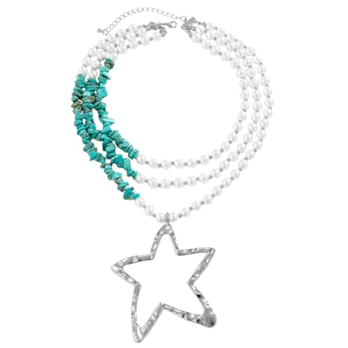 Limtula Elegante Perlen-Halskette mit Stern-Anhänger, mehrschichtige Schlüsselbeinkette, mehrschichtige Halskette, Schmuck für Damen, Style 1, Kunstperlen und Legierung von Limtula