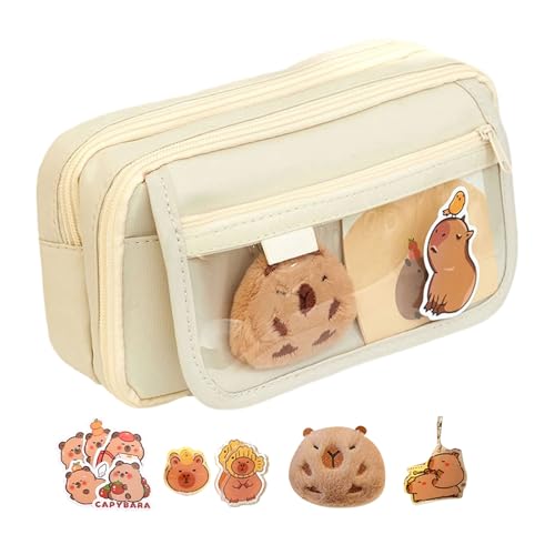 Limtula Federmäppchen mit hoher Kapazität, 9-lagig, Stiftebeutel, Segeltuch, Stift-Organizer, Reise-Kosmetiktasche für Schule, Büro, Beigefarbenes Federmäppchen von Limtula