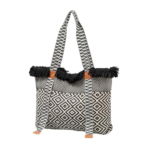 Limtula Frauen Große Kapazität Strandtasche Ethnische Stile Leinwand Quasten Handtaschen All Matching Shopping Top Frauen Strand Ethnische Stile Einkaufsviertel Leinwand Für Täglich von Limtula