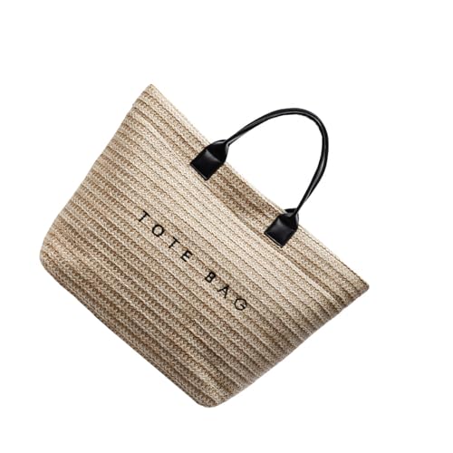 Limtula Frauen Strandtasche Große Kapazität Pendeln Stilvoller Urlaub Strohhalm Top Handgewebte Handtasche Für Reisen Frauen Top Stroh Pendeln Trendy Strand Brief Druckurlaub Urlaub von Limtula