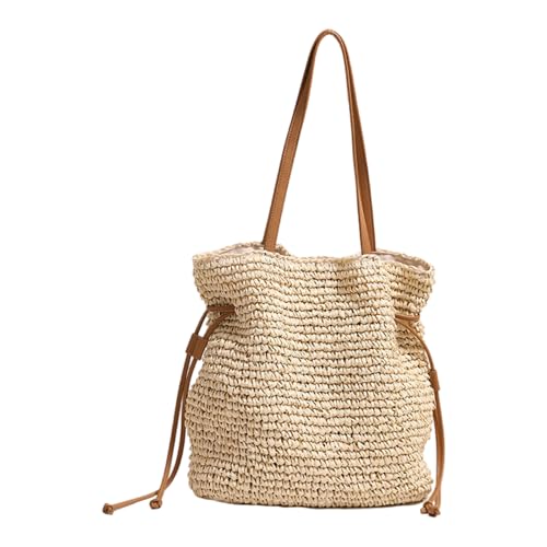 Limtula Freundliche Baumwoll-Schultertasche mit Kordelzug, Weben und geräumiger Innenraum, Strandhandtasche, Eimertasche für Damen, beige, beige, One Size Limtula Freundliche Baumwoll-Schultertasche mit Kordelzug, Weben und geräumiger Innenraum, Strandhandtasche, Eimertasche für Damen, beige, beige, One Size von Limtula