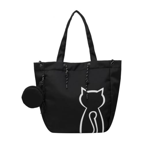 Limtula Große Kapazität Handtasche für Frauen Mädchen Casual Canvas Tasche Katze Druck Schultertasche Shopping Dating Tasche Student Schultasche, Schwarz von Limtula