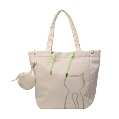 Limtula Große Kapazität Handtasche für Frauen Mädchen Casual Canvas Tasche Katze Druck Schultertasche Shopping Dating Tasche Student Schultasche, beige von Limtula