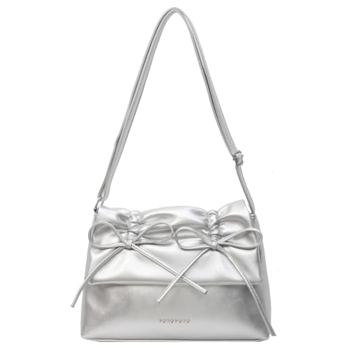 Limtula Große Kapazität Messenger Bag für Frauen PU Leder Schultertasche Bowknot Achseltasche Einkaufstasche Handtasche Crossbody Bag, silber von Limtula