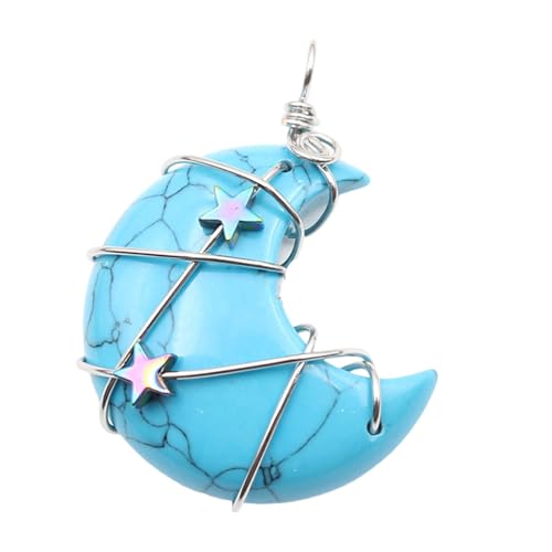 Limtula Halbmond-Anhänger aus Naturstein, handgefertigt, eingewickelt, Mond- und Stern-Anhänger, Naturstein-Schmuck zum Basteln von Limtula