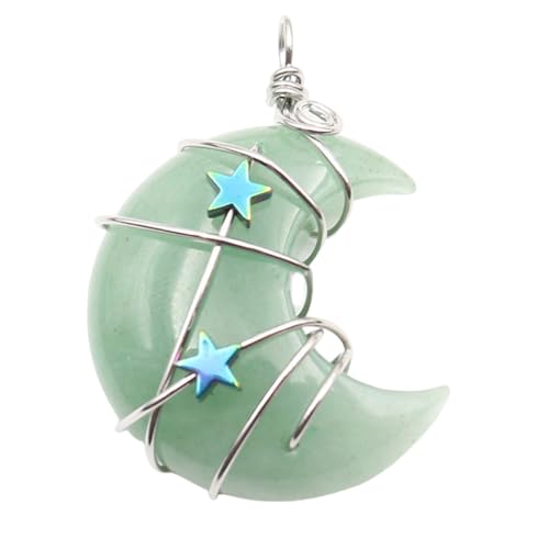 Limtula Halbmond-Anhänger aus Naturstein, handgefertigt, eingewickelt, Mond- und Stern-Anhänger, Naturstein-Schmuck zum Basteln von Limtula