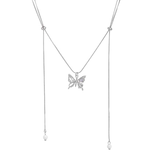Limtula Halskette mit Schmetterlingsanhänger, doppellagig, Hochzeits-Halskette, Hochzeitsschmuck für Mädchen, Valentinstag, Weihnachten, Edelstahl von Limtula