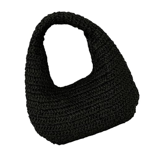 Limtula Handgefertigte Damen-Handtasche mit Tragegriff oben, Strandhandtaschen, Bast, gewebte Taschen, Stroh-Handtasche für Freizeit oder Reisen, Stroh-Handtasche, Schwarz , One Size von Limtula