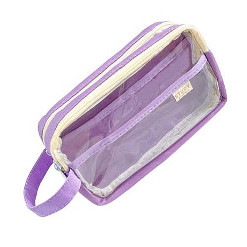 Limtula Mehrzweck-Federmäppchen, großes Fassungsvermögen, transparentes Federmäppchen, Reißverschluss, Stiftebeutel, Make-up-Tasche für Mädchen, Frauen, Reisen, tägliches Schreibzubehör, Violett (1) von Limtula