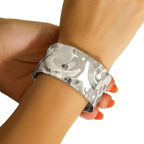 Limtula Metall Punk Armband Mit Geometrischer V Notch Und Hämmerung Oberflächen Strukturierter Metallarmarm Für Alternative Mode Industriestil Manschette von Limtula