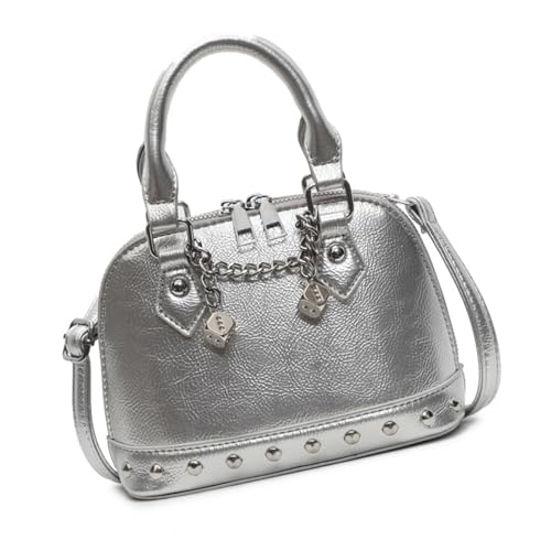 Limtula Moderne Damen-Umhängetasche aus glänzendem Polyurethan, modische Umhängetasche mit stilvollen Nietendetails für verschiedene Anlässe, silber, One Size Limtula Moderne Damen-Umhängetasche aus glänzendem Polyurethan, modische Umhängetasche mit stilvollen Nietendetails für verschiedene Anlässe, silber, One Size von Limtula