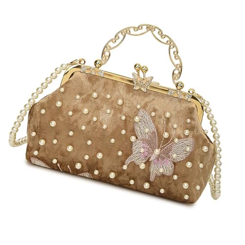 Limtula Modische Abendtasche für Damen, mit Kette, Schultergurt, Hochzeitsparty-Accessoire, Perlen-Detail, Umhängetasche, Perlen, Abend-Handtasche mit Kette, gold, One Size von Limtula