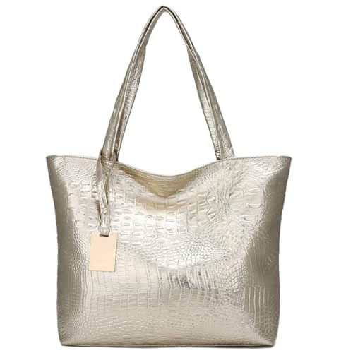 Limtula Modische Damen-Handtasche, glitzernd, metallisch, PU-Leder, große Handtasche, lässig, Vintage-Stil, Alligator-Muster, große Kapazität, Handtasche, gold von Limtula