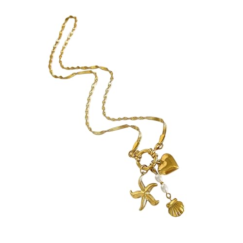 Limtula Modische Halskette aus Edelstahl, Herz, Seesterne, Muschel-Anhänger, stilvolle Halskette, geeignet für Mode-Liebhaber von Limtula