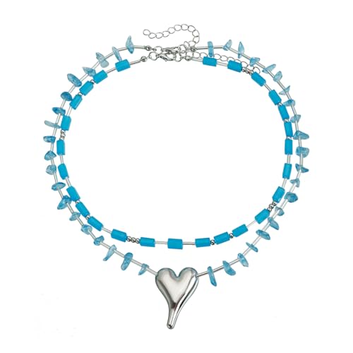 Limtula Modische doppellagige Kristall-Halskette mit asymmetrischem Herz-Anhänger und mehrfarbigen Strasssteinen, verstellbare Schlüsselbeinkette, verspielte, asymmetrische Liebeshalskette von Limtula